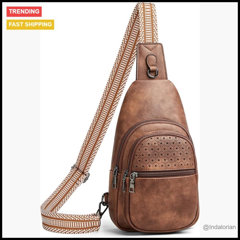 Faux Leather Crossbody Sling Bag Multi-Pocket Casual Daypack Travel Purse